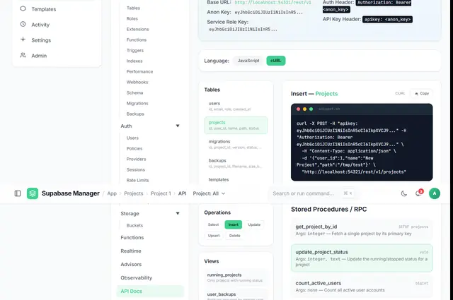 API documentation endpoint list generated from the live schema.